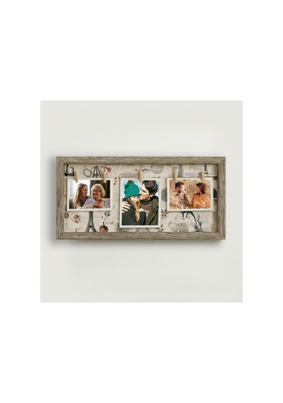 Kişiye Özel 3 Fotoğraflı İpli Ve Mandallı Ahşap Dekoratif Çerçeve 42x22 Cm