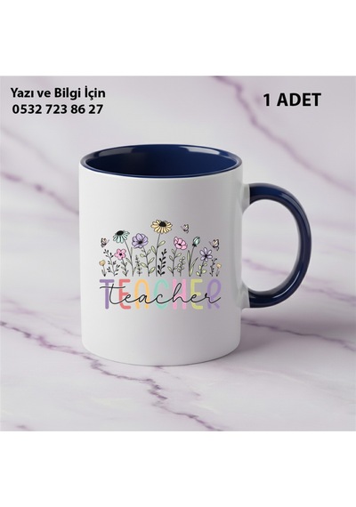Öğretmenlere Özel Teacher Baskılı Kişiye Özel İsim Yazılabilir Kupa Bardak -öğretmene Hediyelik Lacivert