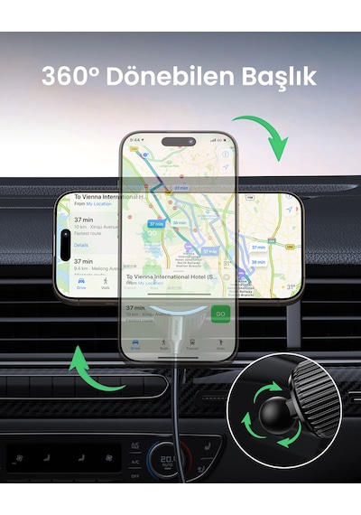 Ugreen Qi2 15w Magsafe Uyumlu Manyetik Kablosuz Şarjlı Araç İçi Telefon Tutucu, 35970
