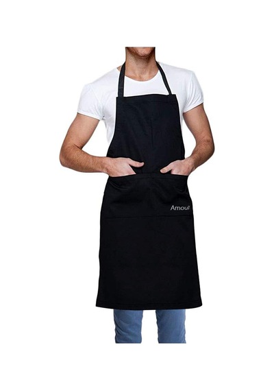 Garson Şef Barista Mutfak Önlüğü, Cepli Uzun Bel Ayarlanabilir Boyun Kemeri, Su Geçirmez Önlük