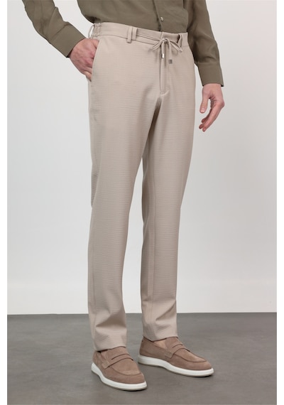 İmza Koyu Bej Yan Cep Kendinden Desenli Gofreli Jogger Slim Fit Esnek Pantolon 1003260177
