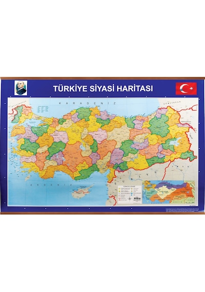 70x100 Cm Türkiye Siyasi + Rulo Fiziki Çıtalı Harita-pan403