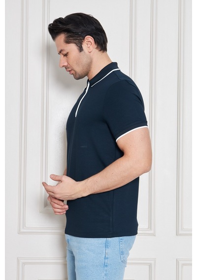 Erkek Jeuss Oysho Kumaş Fermuarlı Yakalı Petrol Mavi Tshirt Çoklu Renk