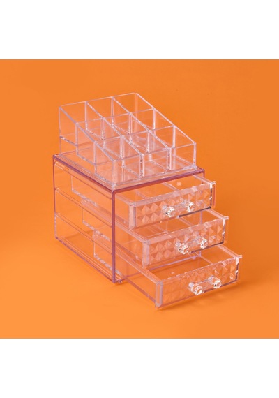 Living Diamond 3 Çekmeceli Takı Ve Makyaj Organizeri - Şeffaf - 15x13x18 Cm Çok Renkli