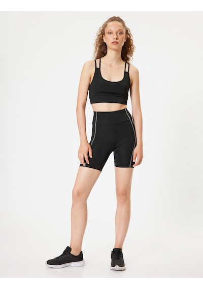 Koton Spor Biker Tayt Dikiş Detaylı Yüksek Bel Slim Fit Siyah 5wak40177nk