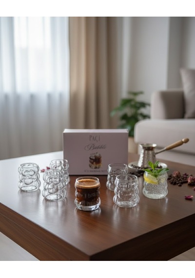 6 Lı Kahve Yanı Su Bardağı Takımı Şeffaf Cam Mini Bardak & Espresso Yanı Bardak Takımı