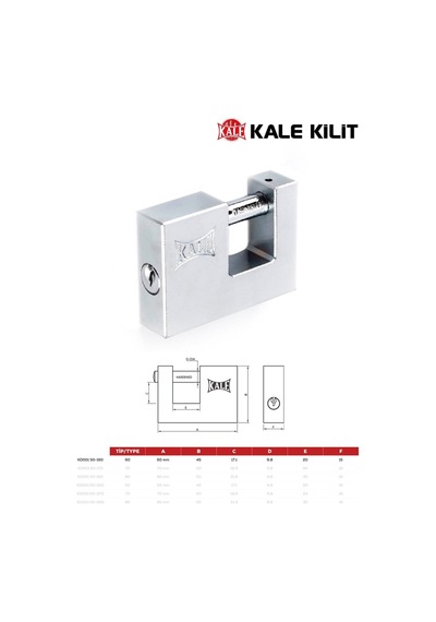 Kd001/50/160 Kale Yatay Çelik Sürgülü Asma Kilit 60mm