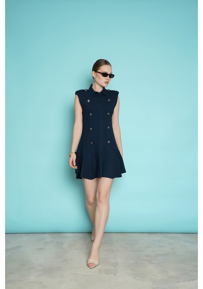 Verymoda Omuzu Apoletli Sıfır Kol Mini Elbise Vmd2974 Lacivert