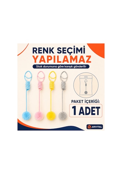 Elastik Yaylı Asılabilir Peluş Ponpon Kedi Oyuncağı 100 Cm