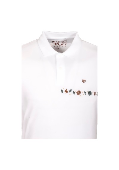 Erkek Polo Yaka Tişört Beyaz Slim Fit Ribanalı Kol Nakışlı T-shirt Ncs Jeans 1169-beyaz Beyaz