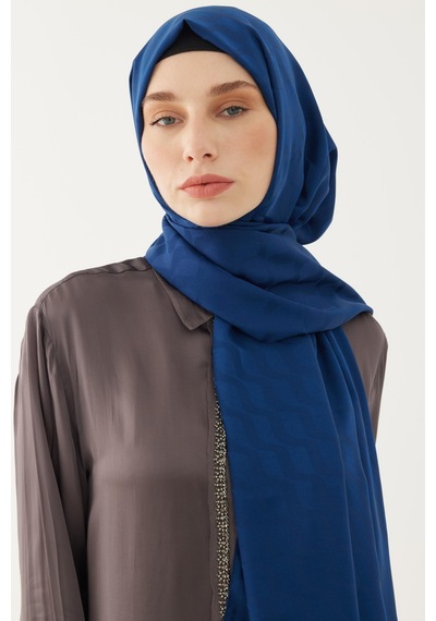 Mirsoy Scarf Dalga Desen İpeksi Jakar Şal - Lacivert Lacivert