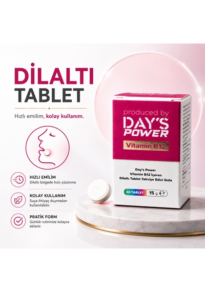 Day S Power Vitamin B12 Dilaltı Tablet 60 Tablet Takviye Edici Gıda