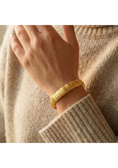 Ferizz Altın Kaplama Çizgili Noktalı 1 Cm Bilezik Blz-3075 001