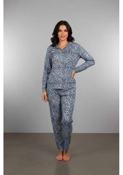 Süet Gömlek Pijama Takımı 7102 Leopar Mavi LEOPAR