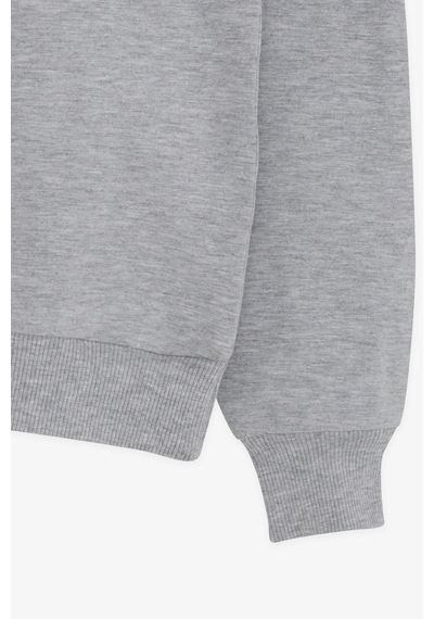 Breeze Kız Çocuk Sweatshirt Simli Yazı Baskılı 8-14 Yaş, Gri Melanj