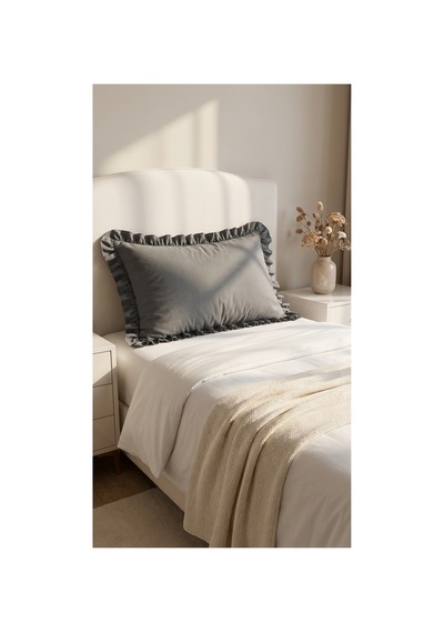 Fırfırlı Pamuklu Kumaş Yastık Kılıfı 50 X 70 Antrasit - 719396431 Antrasit