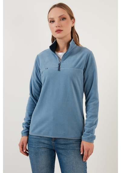 Lela Slim Fit Yumuşak Dokulu Anti-Pilling Tüylenme Yapmayan Yarım Fermuarlı Bayan Polar 5907000 Açık Mavi