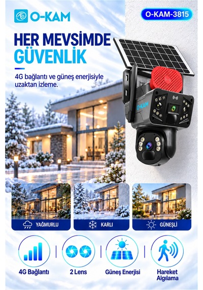 O-kam 3815 Çift Lensli 4g Güneş Panelli Ptz Güvenlik Kamerası