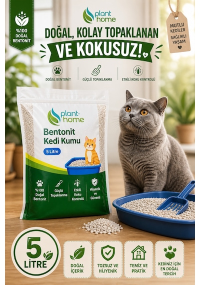 Bentonit Kedi Kumu 5 Litre Doğal Topaklanan, Güçlü Koku Kontrolü, Yüksek Emilim Diğer