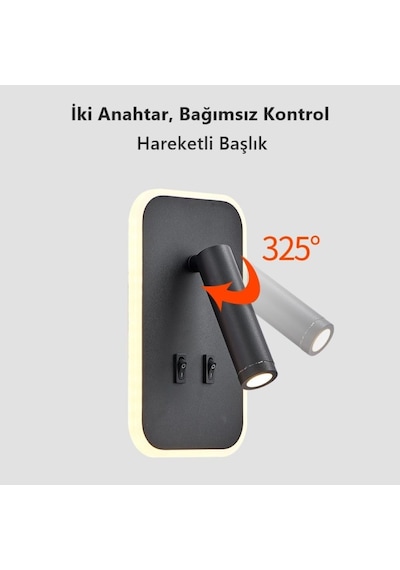 Tuvalu Dekoratif Yatak Başı Lambası Cata13 Watt Gün Işığı Çift Kademeli Baş Ucu Kitap Okuma Lam