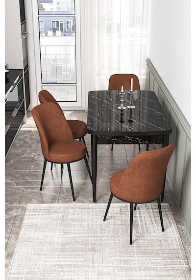 Canisa Kor Serisi 70x114 Açılabilir Mutfak Masası Takımı Siyah Mermer Desen Masa 4 Kiremit Sandalye Masa Siyah Mermer Desen Sandalye Kiremit Canisa Kor Serisi 70x114 Açılabilir Mutfak Masası Takımı Siyah Mermer Desen Masa 4 Kiremit Sandalye Masa Siyah Mermer Desen Sandalye Kiremit