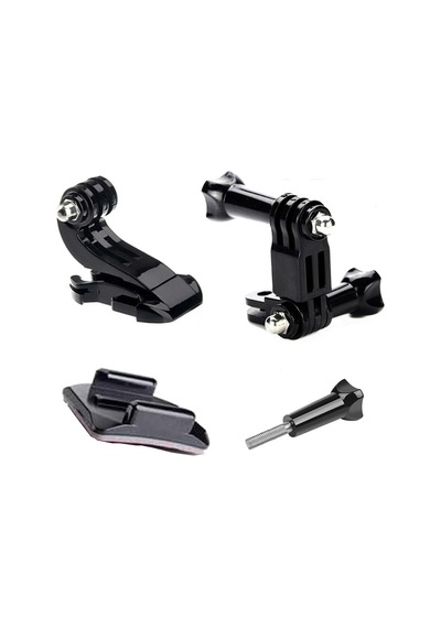 Gplus Bs08kvj 8 Parça Oval Zemin Kavisli Yüzey Vidalı J-hook 3 Yollu Aksiyon Kamera Uyumlu 3m Yapışkan Motor Kask Bağlantı Seti Siyah