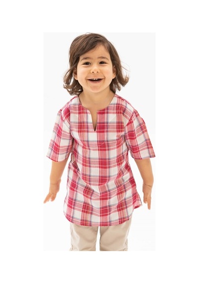 Eliş Şile Bezi Kısa Kol Şile Bezi Bisiklet Yaka Erkek Çocuk Tshirt Kırmızı Krem