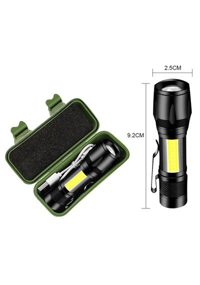 Derwell Usb Şarj Edilebilir Led Lamba El Feneri Küçük Taşınabilir Siyah