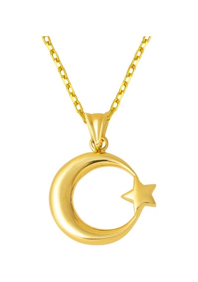 Ay Yıldızlı 14 Ayar Taşsız Altın Kolye KUEGS14K20693
