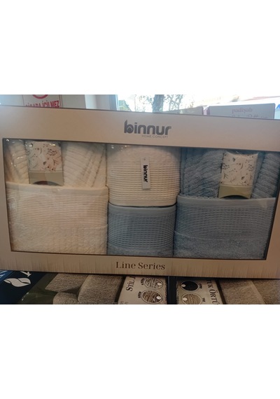 Binnur Line 10 Parça Aile Bornoz Takımı / %100 Pamuk / Aile Seti / Çeyizlik / Günlük / Modern / 1.kalite Beyaz - Mavi Binnur Line 10 Parça Aile Bornoz Takımı / %100 Pamuk / Aile Seti / Çeyizlik / Günlük / Modern / 1.kalite Beyaz - Mavi