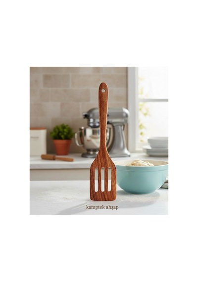 Kamptek Akasya Ahşap Delikli Spatula - Servis Sunum Spatula Isıya Dayanıklı Ve Çizmez Yapı Akasya