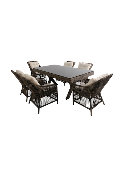 Bossa Rattan Bahçe Masa Takımı 100x200 6 Kişilik Bahçe Mobilyası Gri