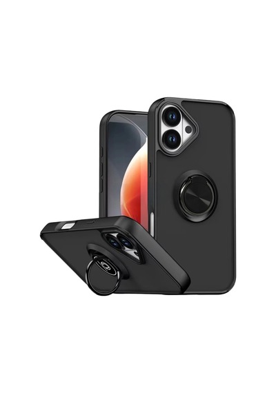 Apple Uyumlu iPhone 17 Montreal Yüzüklü Silikon Kapak Siyah