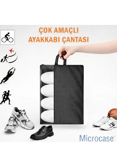Microcase Çok Amaçlı Şeffaf Pencereli Ayakkabı Düzenleyici Seyahat Çantası Hurç 50x40 Cm 5 Adet Al5502 Siyah