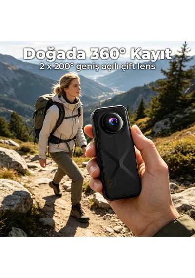 X5 Pro 360 Derece Aksiyon Kamera 4k Çift Lensli 2 X 200 Geniş Açı Ips Ekranlı Panoramik Siyah