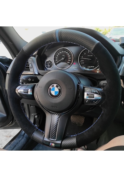 Bmw F30 Alcantra Karbon Mavi Yüzüklü Mavi Dikişli Simit Kısmına