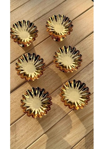 6'lı İsritidye Huni Ayaklı Gold Kahve Yanı Lokumluk, Makaronluk, Şekerlik,sunum,kahve,ikramlık,