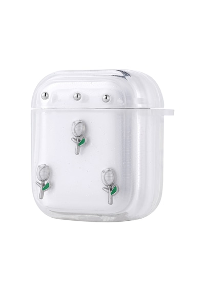 Kilifone - Apple Uyumlu AirPods 1. Nesil - Kılıf Airbag Tasarımlı Simli Şeffaf Kutup Kılıf - Airbag 44 - Lale - T36621 Lale