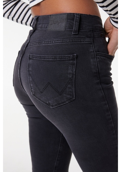 Wrangler High Rise Skinny Fit Dar Kesim Yüksek Bel Çok Dar Paça Siyah Kadın Esnek Jean Denim Kot Pantolon W27H01630B Siyah