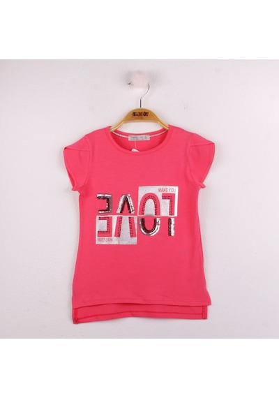Toontoy Kids Kız Çocuk Love Baskılı Tişört Fuşya