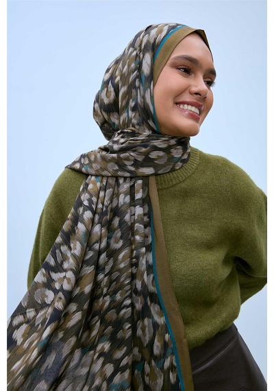 Silk Home Eco Viscose Şal Kına Yeşili Turkuaz Vizon Leopar Desenli Nefes Alan 90x200 Çok Renkli