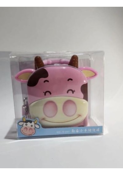 İnek Figürlü Pembe Metal Kilitli Kumbara 13x12