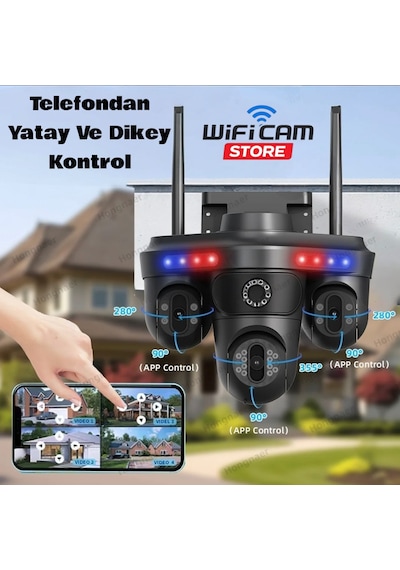 4 Kameralı 6 Motorlu 3ptz Elektrikli Wifi Güvenlik Kamerası