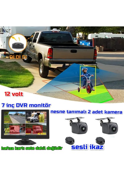 Nesne Tanımalı Sesli İkazlı 2 Adet Kamera Ve 7 İnç Dvr Ekran Set