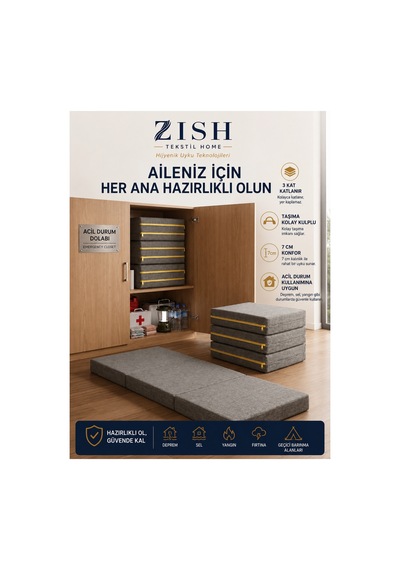 Zishome Tek Kişilik Multipurpose 5 İn 1 Antrasit Çift Kişilik Katlanır Süngerli Misafir Yer Yatağı Ve Balkon Minderi 7cm