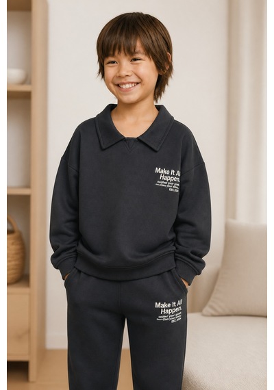 Eray Alp Kids Erkek Çocuk Polo Yaka 2'li Takım Gri