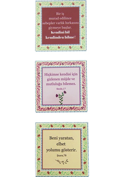 3 Lü Dua Ve Ayet Yazılı Buzdolabı Magnet - 6.5 X 6.5 Cm Mıknatıslı Dekoratif Dolap Süsü