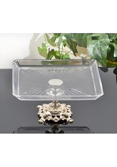 Daisyglass Metal Ayaklı Kare Sunum Servis Tabağı Şeffaf