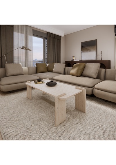 Odaco Fuji Modern Premium Oval Ayaklı %100 Mdflam Salon Orta Sehpa 120x60x40 Cm Traverten