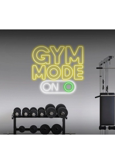 Gym Mode On Yazılı Ve Şekilli Neon Tabela Sarı